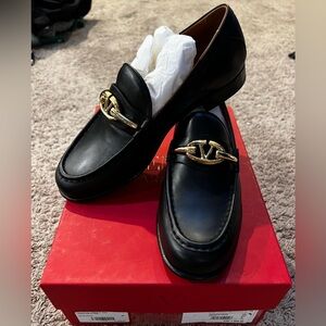 Brand New - Valentino Black Loafers with Gold Accent